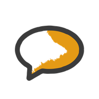 Eine Zeichnung in schwarz, weiß und orange: eine Sprechblase. 