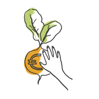 Eine gezeichnete Hand, die eine rote Beete mit einem Euro-Symbol hält.