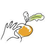 Eine gezeichnete Hand hält eine rote Beete.