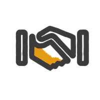 KI generiert: Zeigt einen stilisierten Handschlag in Schwarz und Orange.