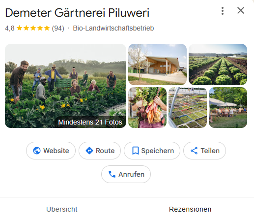 KI generiert: Gruppenfoto in einem Feld, Text: "Demeter Gärtnerei Piluweri, Bio-Landwirtschaftsbetrieb."