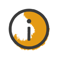 Eine Zeichnung in schwarz, weiß und orange: ein Kreis mit einem großen I in der Mitte.