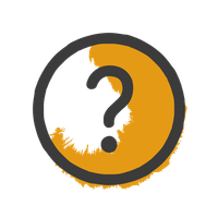 Eine Zeichnung in schwarz, weiß und orange: ein Kreis mit einem Fragezeichen in der Mitte.